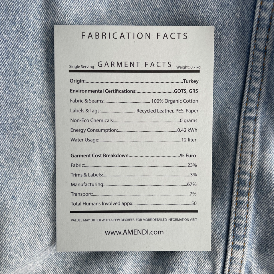 Swedish American label known for its transparency Amendi added more info to its garment tags. - Credit: Courtesy