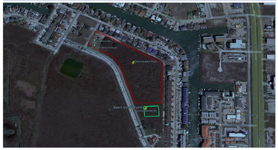 A map included in city records lays out the preliminary boundaries of the proposed Commodore Park on North Padre Island.