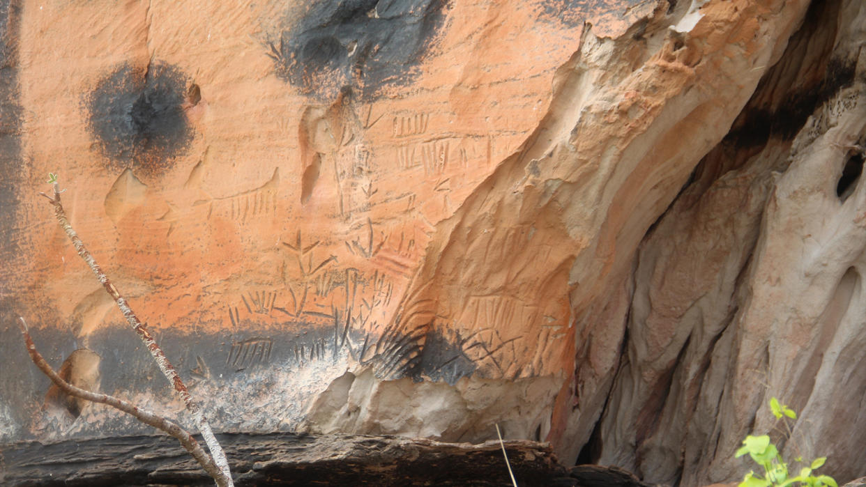  The archaeological sites of rock art on rocky cliffs in Brazil's Jalapão State Park. 
