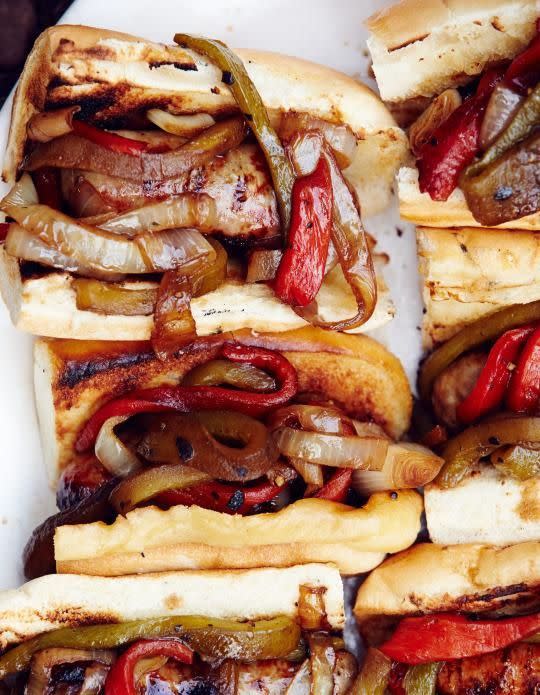 Grilled Sausage, Pepper, and Onion Sandwiches