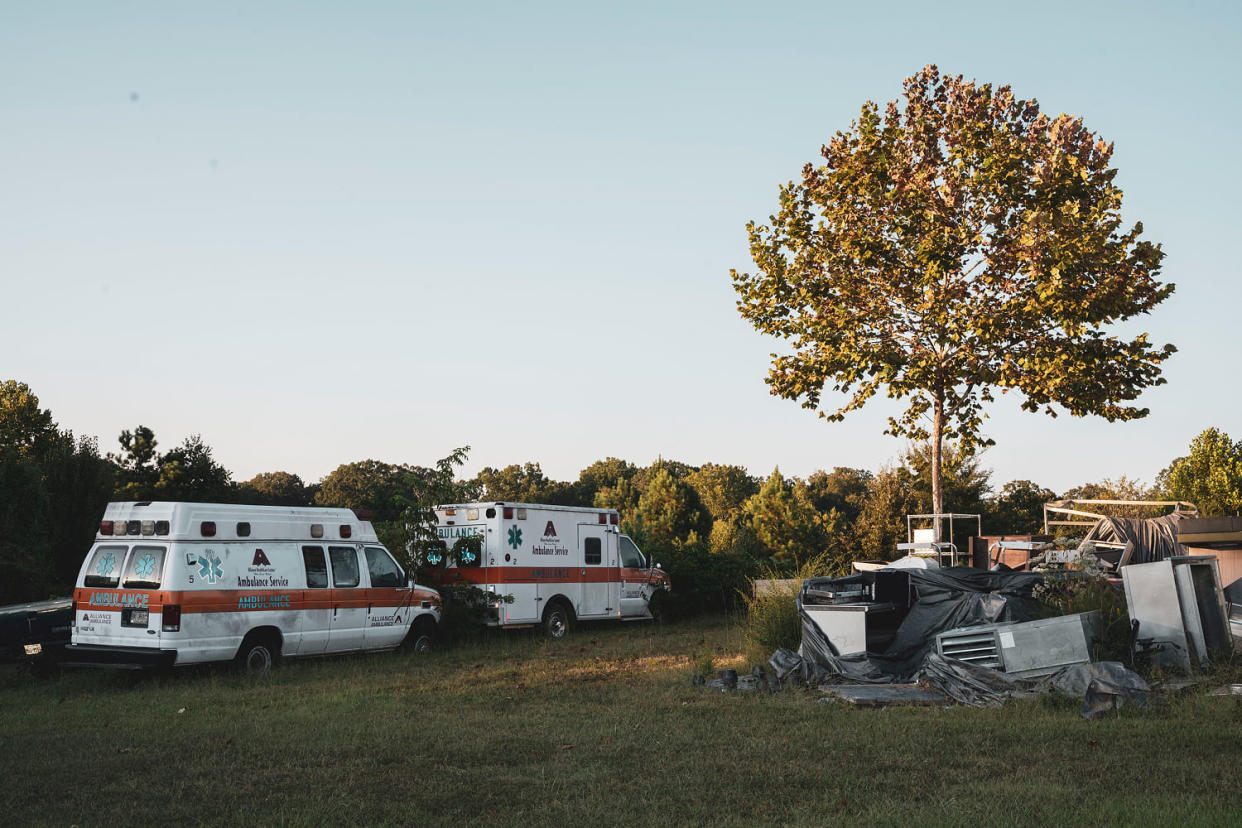 Ambulances outside the Alliance HealthCare System clinic in Holly Springs, Miss. (Andrea Morales for NBC News)