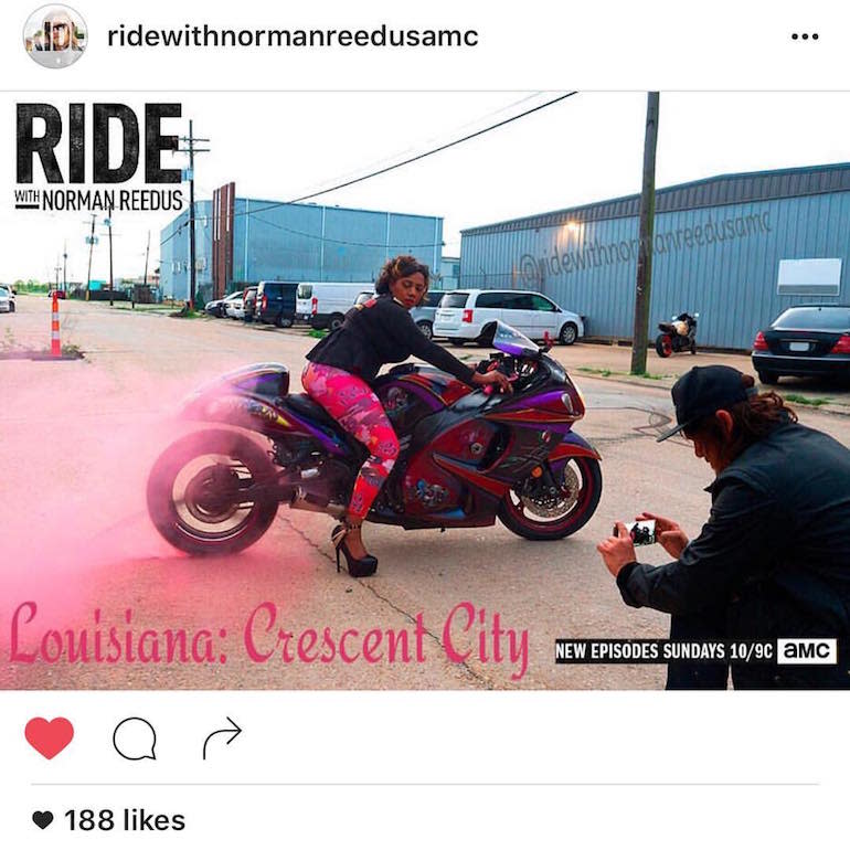 Tru producing hot pink smoke for Norman Reedus, whose show RIDE featured the Caramel Curves.