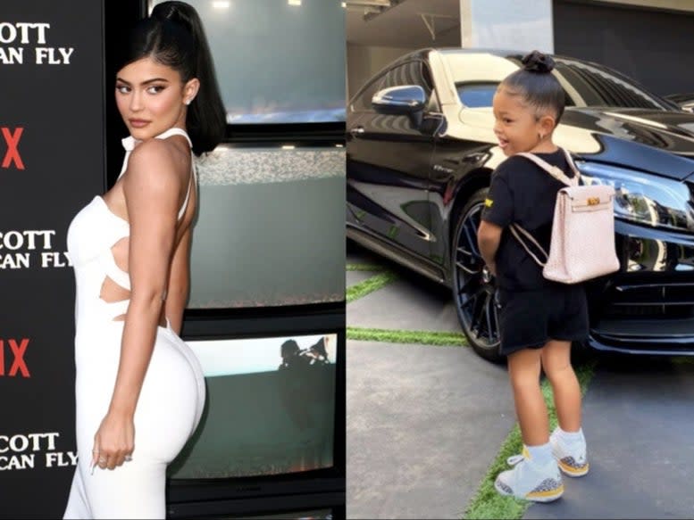 Kylie Jenner faces criticism after Stormi poses with designer backpack  (Instagram/Getty)