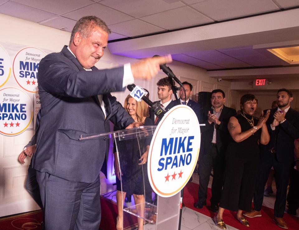 Yonkers Mayor Mike Spano celebrates at Casino Royale in downtown Yonkers after winning the Democratic mayoral primary race June 27, 2023. Spano is running for his fourth consecutive term as Yonkers mayor. 