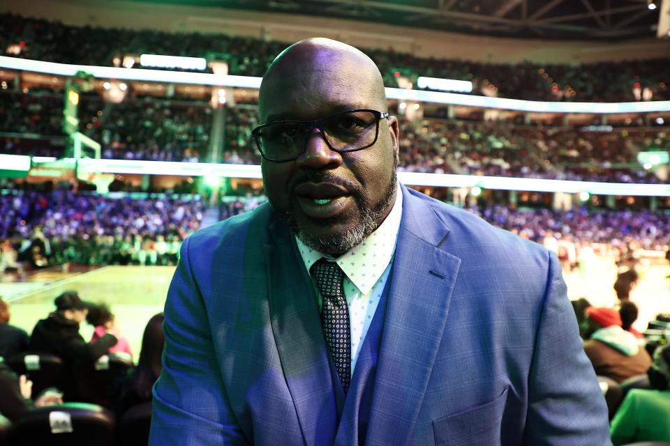 Shaquille O'Neal attends the Slam Dunk Contest as part of the 2022 NBA All Star Weekend at Rocket Mortgage Fieldhouse in Cleveland, Ohio.