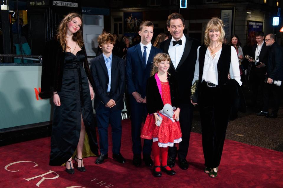 Dominic West and his family attend the premiere of Season 5 of “The Crown” in London in November 2022. Getty Images