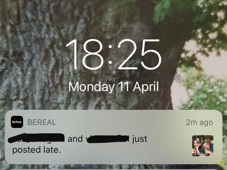 A screenshot of a BeReal notification.