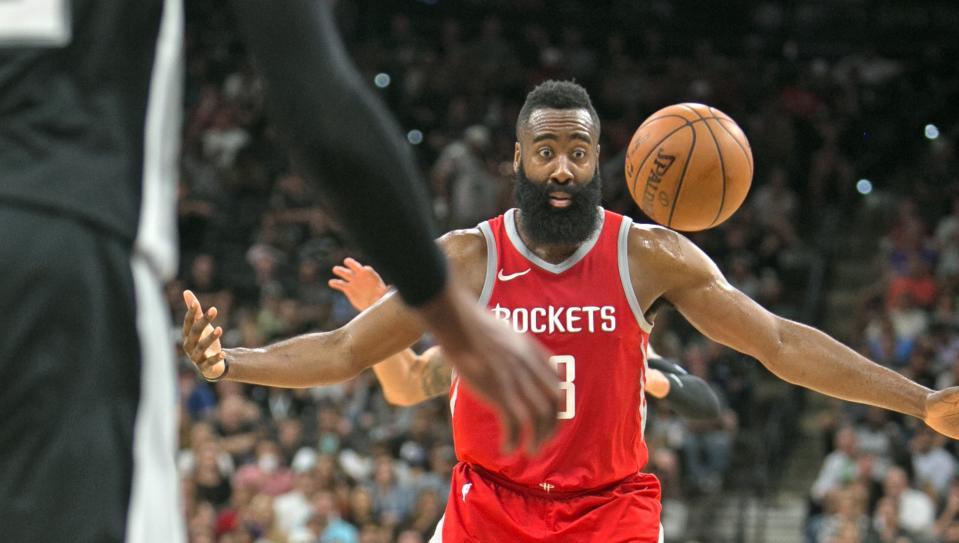 James Harden is in the conversation to be the top overall fantasy pick in 2018. (Photo by Ronald Cortes/Getty Images)