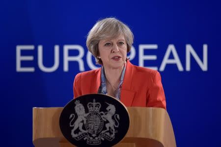 Britain's Prime Minister Theresa May holds a news conference after the EU summit in Brussels, Belgium October 21, 2016. REUTERS/Eric Vidal