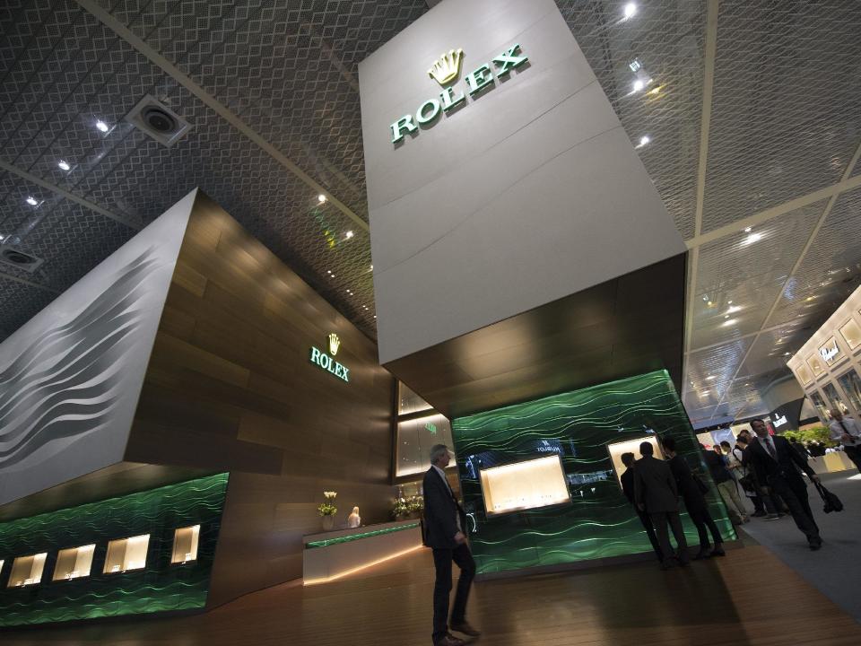 View of the Rolex booth pictured on the press day at the world watch and jewelry show Baselworld in Basel, Switzerland, on Wednesday, April 24, 2013. Baselworld opens it's doors from April 25 to May 2, 2013. (AP Photo/Keystone, Georgios Kefalas)