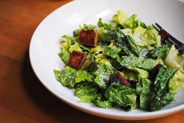 Get basic. Recipe: Lemon Caesar Salad With Homemade Croutons 