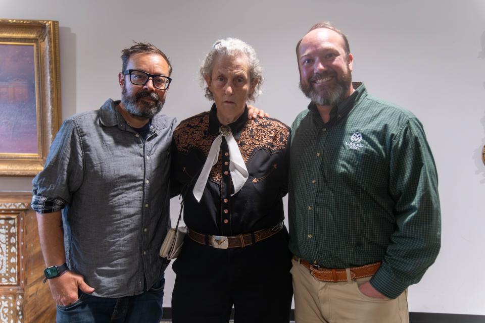 From left, John Barnhardt, Temple Grandin and John Festervand attend the WT screening of the documentary “An Open Door: Life and Influence of Temple Grandin" at the WT campus Tuesday in Canyon.