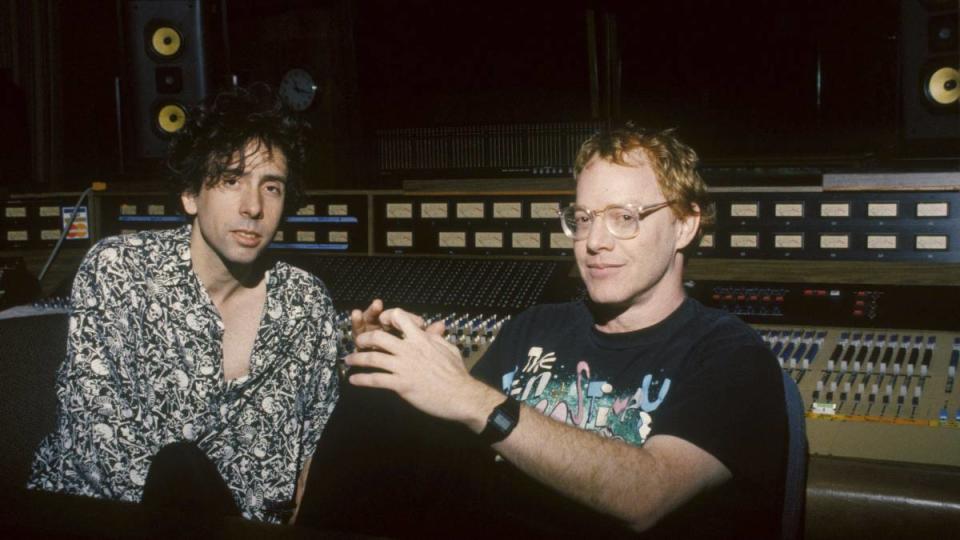 Tim Burton and Danny Elfman in recording studio