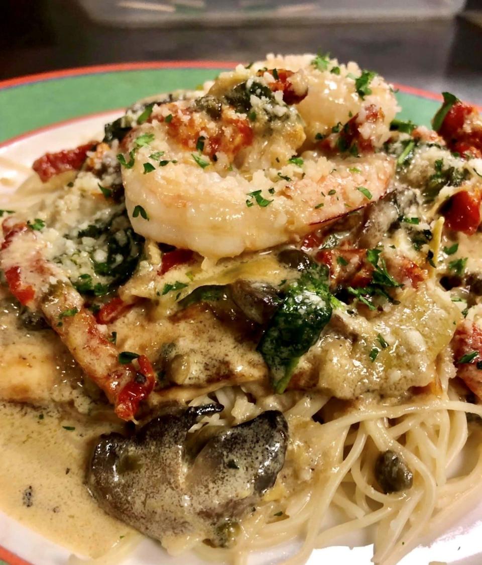 Chicken and shrimp over pasta is a favorite dish at Cerami’s in Flowood.