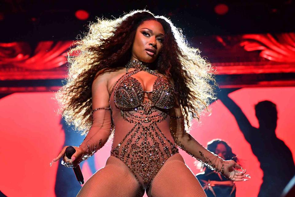 <p>Paras Griffin/Getty</p> Megan Thee Stallion performs in New Orlands in July 2023