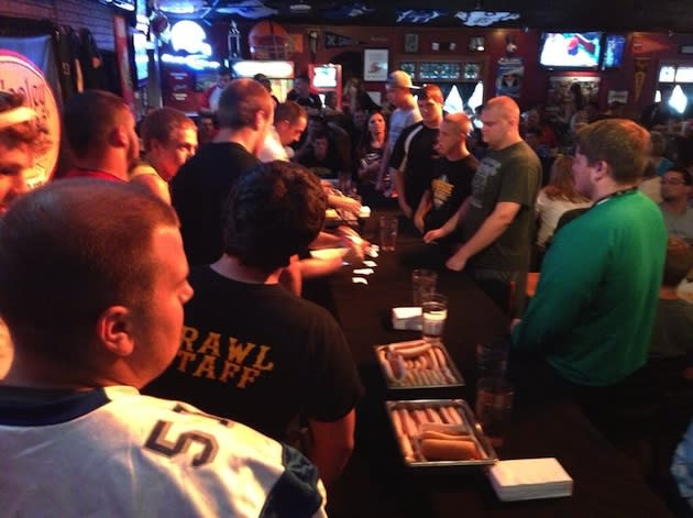 A lot of Ohio prep football lineman and even more hot dogs at Hooley House — Twitter