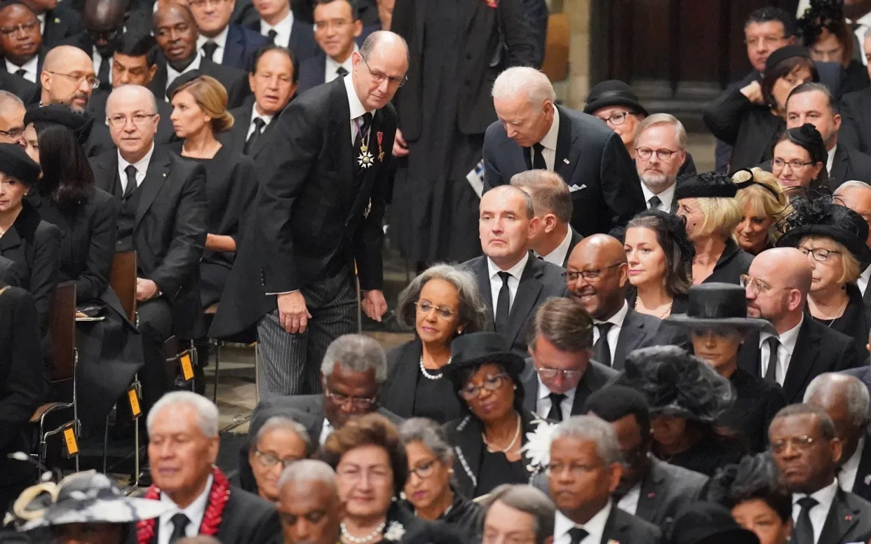 Joe Biden, the US president, found himself 14 rows from the front at the late Queen’s funeral - Dominic Lipinski /PA