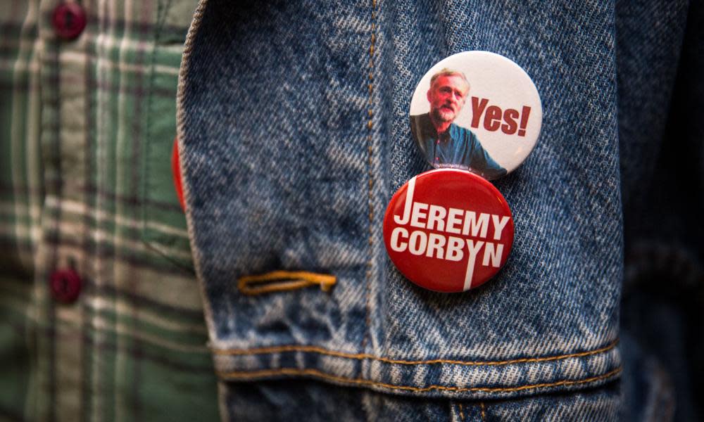 Jeremy Corbyn badges on a denim jacket