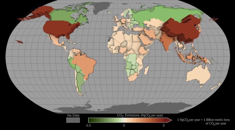 The map is based on measurements from an Earth-observing satellite (NASA) 