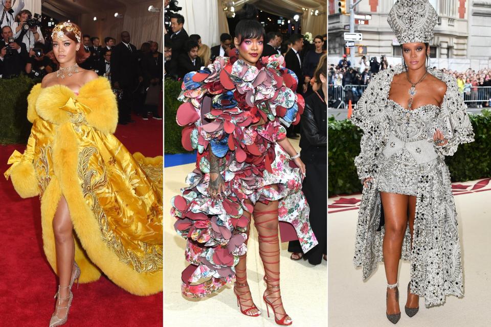 Rihanna at the Met Gala, 2015, 2017, and 2018