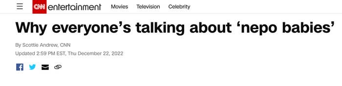 A CNN headline saying "Why everyone's talking about nepo babies"