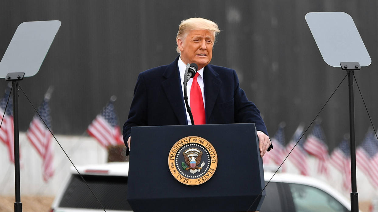 US President Donald Trump speaks after touring a section of the border wall in Alamo, Texas on January 12, 2021. (Mandel Ngan/AFP via Getty Images)