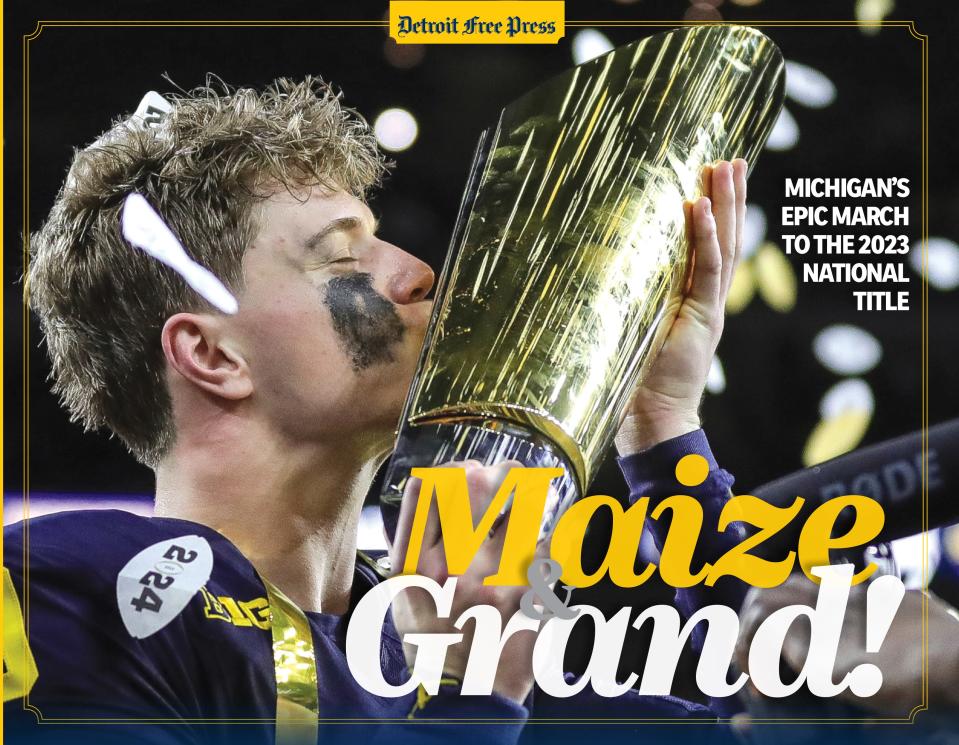The cover of "Maize & Grand: Michigan’s Epic March to the 2023 National Title."