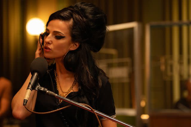 <p>Courtesy of Dean Rogers/Focus Features</p> Marisa Abela as Amy Winehouse in 'Back to Black'