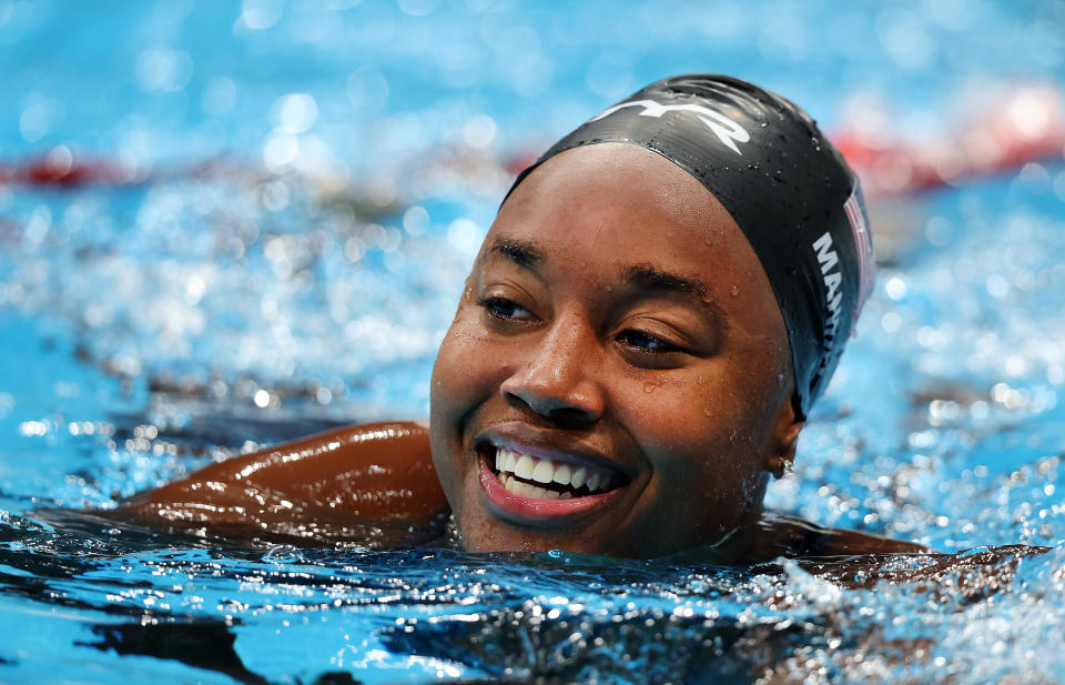 TOKYO, JAPAN - JULY 31: Simone Manuel of Team United States reacts after tying for sixth in the Women's 50m Freestyle Semifinal 2 at Tokyo Aquatics Centre on July 31, 2021 in Tokyo, Japan. (Photo by Tom Pennington/Getty Images)