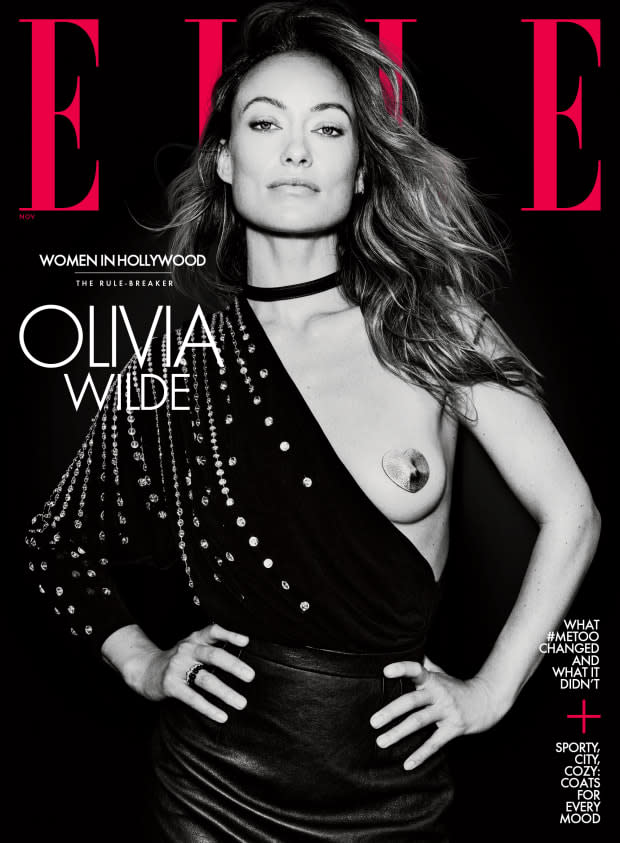 <p>Olivia Wilde on the cover of <a href="http://www.elle.com/wih-2022/" rel="nofollow noopener" target="_blank" data-ylk="slk:Elle's November 2022 Women in Hollywood issue;elm:context_link;itc:0;sec:content-canvas" class="link "><em>Elle</em>'s November 2022 Women in Hollywood issue</a>.</p><p>Photo: Cass Bird for <em>Elle</em>/Courtesy of Hearst</p>