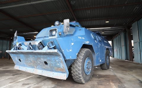 Gendarmerie armoured vehicle (VBRG) displayed during a visit of French Interior minister at the mobile Gendarmerie armored unit  - Credit: ARNAUD JOURNOIS/AFP