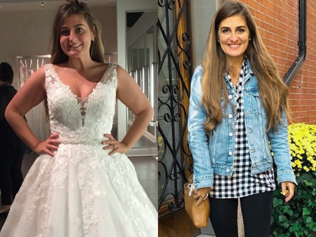 side by side photos of gabriella before and after losing 40 pounds