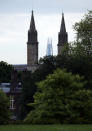 The Shard rises between the spires of St Katherine's - The Danish Church on Regents Park on July 5, (Photo by Peter Macdiarmid/Getty Images)