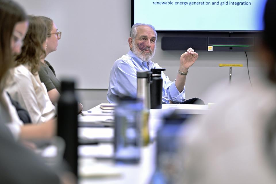 Larry Susskind, professor of Urban and Environmental Planning at the Massachusetts Institute of Technology, Friday, Sept. 15, 2023, in Cambridge, Mass. MIT is offering a first-of-its-kind course that trains students to be mediators in conflicts over clean energy projects. (AP Photo/Josh Reynolds)