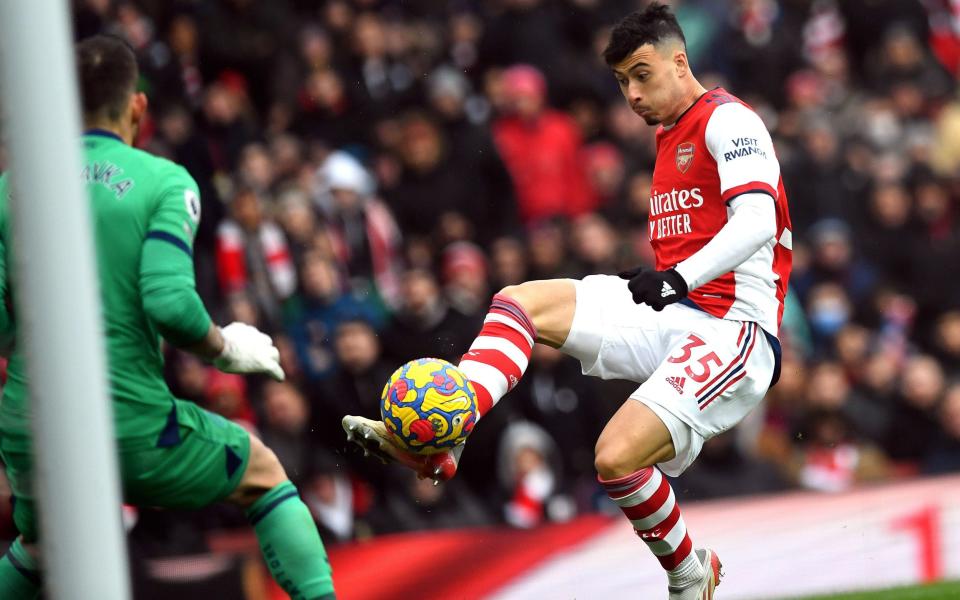 Gabriel Martinelli scores a wonderful, controlled volley first time to put the match beyond Newcastle - SHUTTERSTOCK 