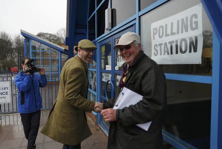 United Kingdom Independence Party (UKIP) leader Paul Nuttall (C) arrives to cast his vote in the Stoke Central by-election in Stoke-on-Trent, Britain, February 23, 2017. REUTERS/Darren Staples