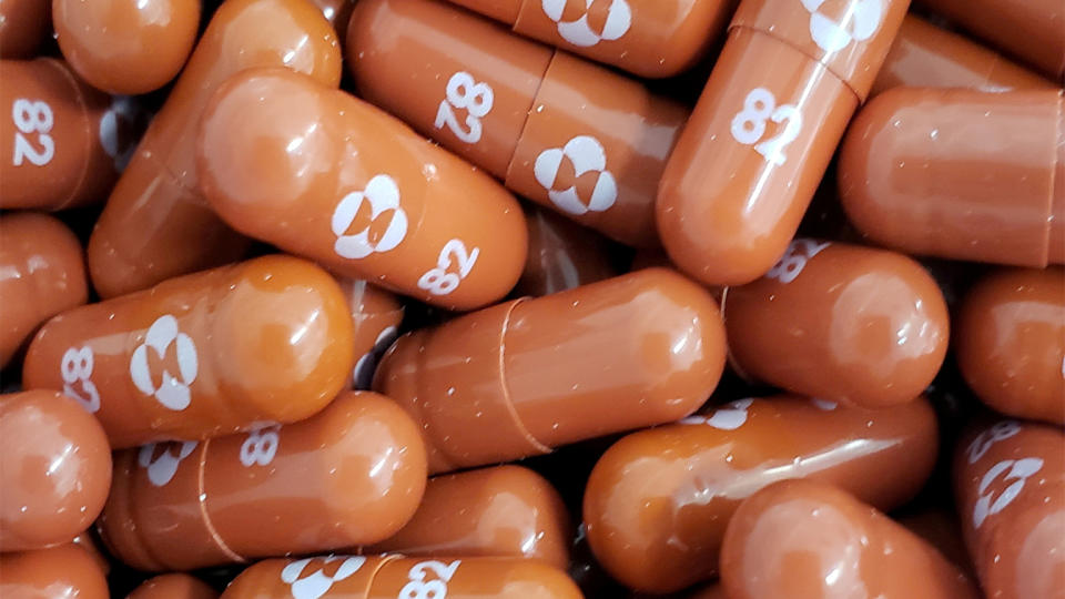 An experimental COVID-19 treatment pill called molnupiravir being developed by Merck & Co Inc and Ridgeback Biotherapeutics LP, is seen in this undated handout photo released by Merck & Co Inc and obtained by Reuters May 17, 2021. (Merck & Co Inc/Handout via Reuters)