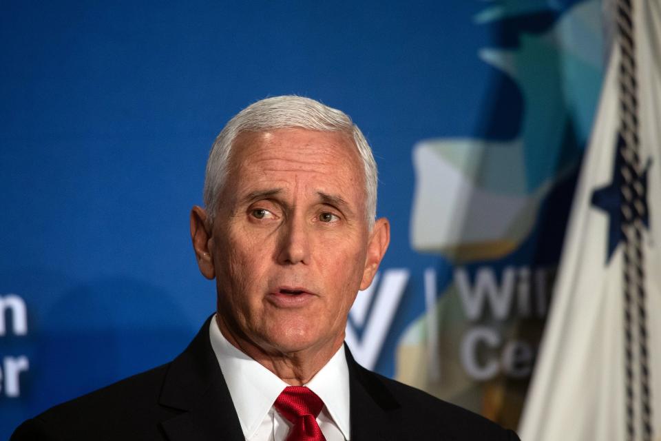 Vice President Mike Pence blasted the NBA in a speech at the Wilson Center.  (Photo by NICHOLAS KAMM/AFP via Getty Images)