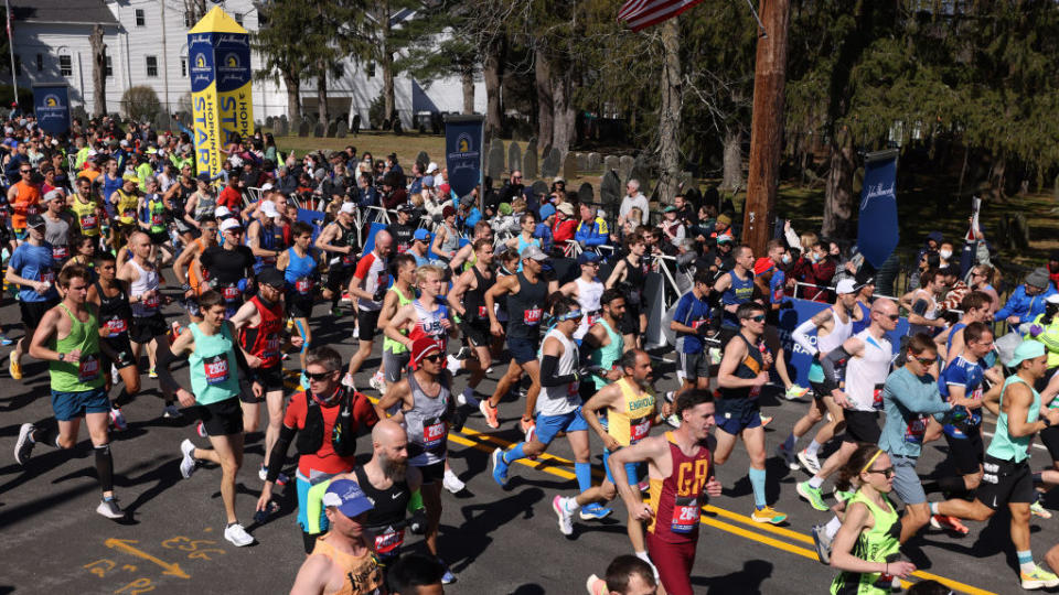 Wave One start at the starting line of the 126th Boston Marathon in Hopkinton, MA on April 18, 2022