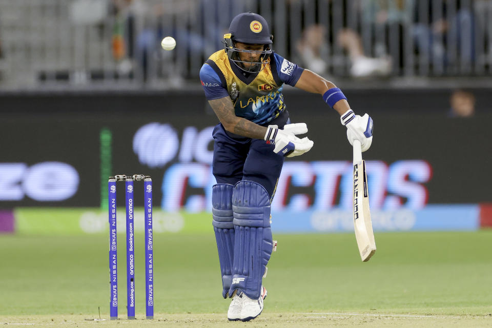 Pathum Nissanka of Sri Lanka bats during the T20 World Cup cricket match between Australia and Sri Lanka in Perth, Australia, Tuesday, Oct. 25, 2022. (Richard Wainwright/AAPImage via AP)