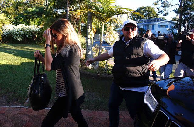 Mercedes Corby arrives at the family home in Loganlea, south of Brisbane, this morning. Picture: AAP