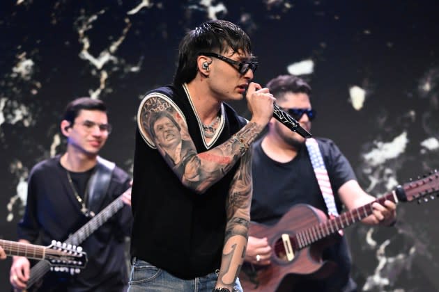 Musical guest Peso Pluma performs on 'The Tonight Show.' - Credit: Todd Owyoung/NBC via Getty Image