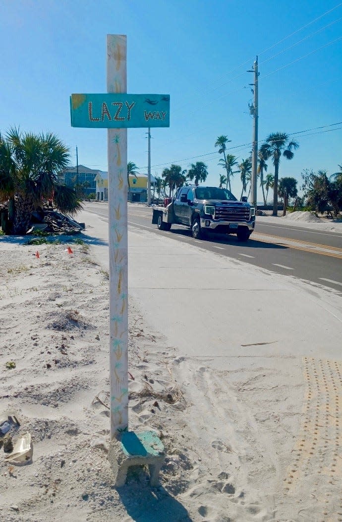 The volunteers of the Ryan & Katrena Crew have been replacing the Fort Myers Beach street signs lost to Hurricane Ian. They meet every Saturday to make their colorful, handmade signs.