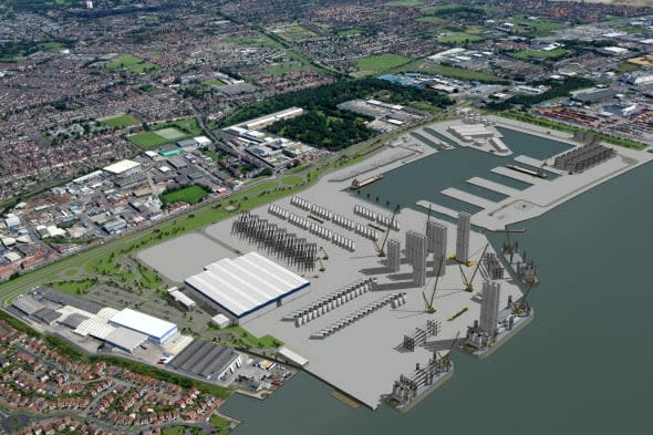 Undated handout artist impression of their proposed offshore wind project construction assembly and service facility at Green Port Hull. The manufacturing giant Siemens is to invest £160 million in wind turbine production and installation facilities in the UK, creating 1,000 new jobs. PRESS ASSOCIATION Photo. Issue date: Tuesday March 25, 2014. The German firm had been working on plans to invest £80 million, which would have led to 700 jobs, but it has decided to revise its plans, giving a boost to the offshore wind industry. The work will be spread across two sites comprising the previously announced Green Port Hull project construction, assembly and service facility and a new rotor blade manufacturing facility in nearby Paull, in East Riding. See PA story INDUSTRY Jobs. Photo credit should read: Siemens/PA WireNOTE TO EDITORS: This handout photo may only be used in for editorial reporting purposes for the contemporaneous illustration of events, things or the people in the image or facts mentioned in the caption. Reuse of the picture may require further permission from the copyright holder.