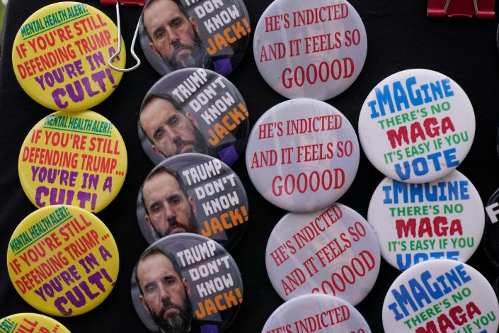 Anti-Trump buttons on display.