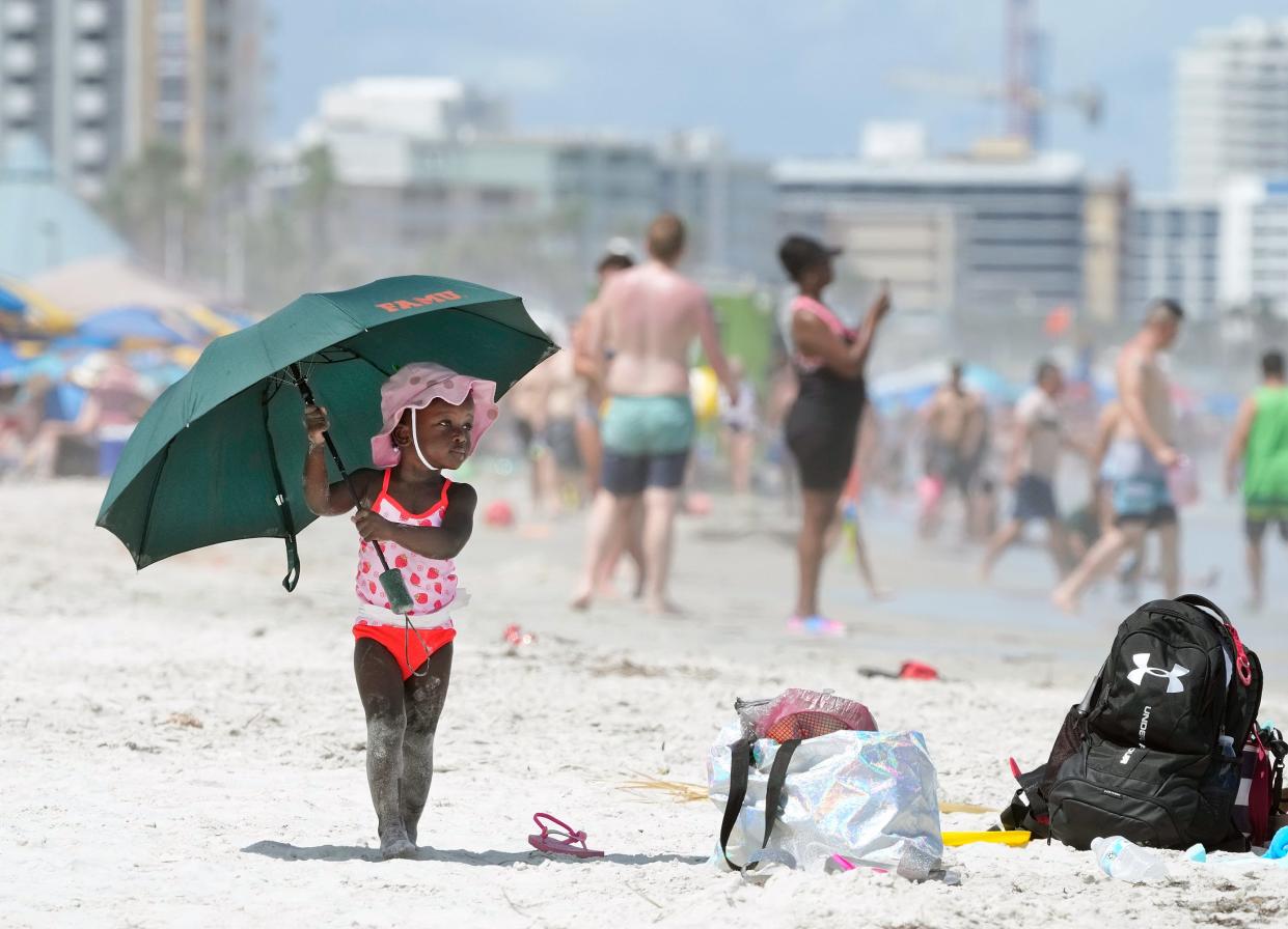 A young beachgoer stays cool at Daytona Beach, Saturday, Sept. 3, 2022.