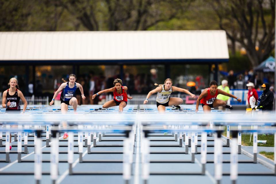 High school athletes compete during the BYU Track Invitational at the Clarence F. Robison Outdoor Track & Field in Provo on May 6, 2023. | Ryan Sun, Deseret News