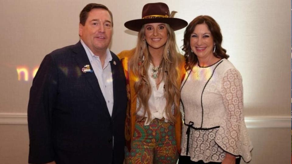 Louisiana Lt. Governor Billy Nungesser, country singer Lainey Wilson and Cher Nungesser at the 2023 Louisiana Tourism Rose Bowl welcome party