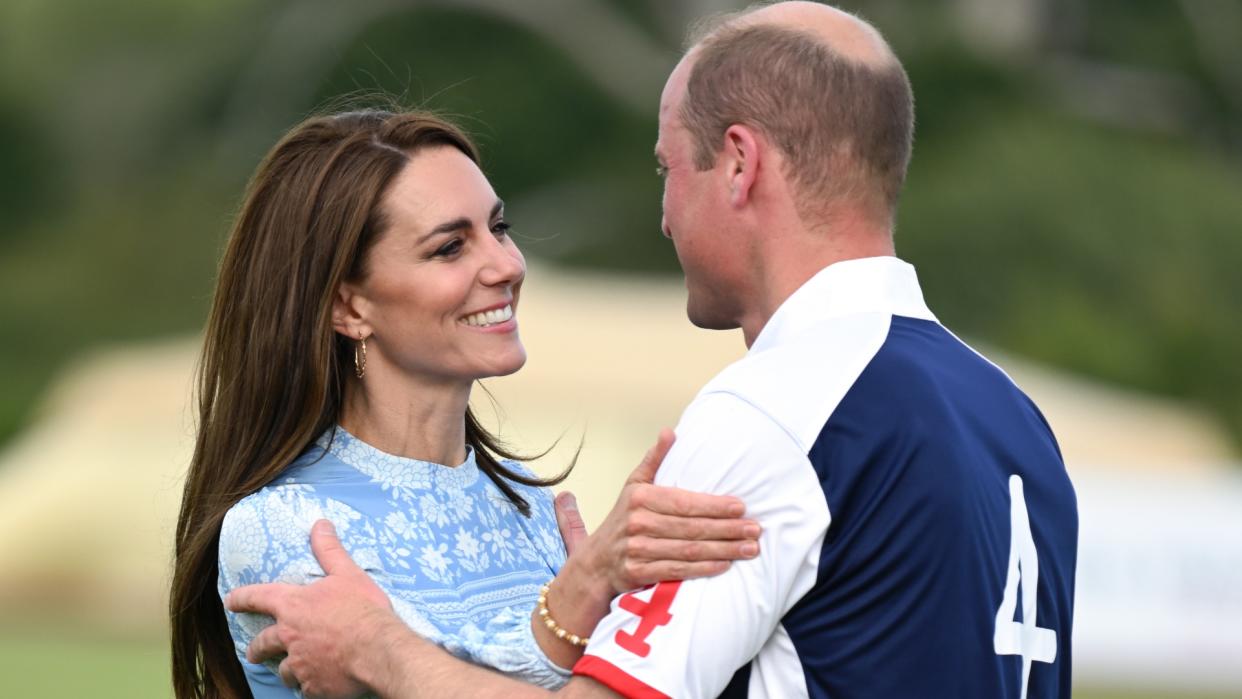  Catherine, Princess of Wales and Prince William, Prince of Wales attend the Out-Sourcing Inc. Royal Charity Polo Cup 2023 at Guards Polo Club on July 06, 2023 in Egham, England. 