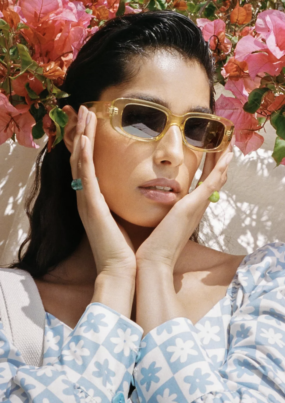 Sausalito Rectangle Sunglasses in Yellow (Photo via Urban Outfitters)